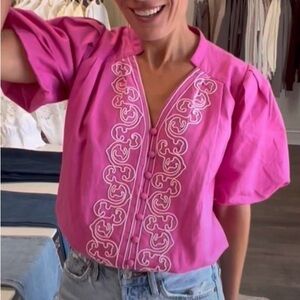 Anna Cate Pink Embroidered V-Neck Women’s Top